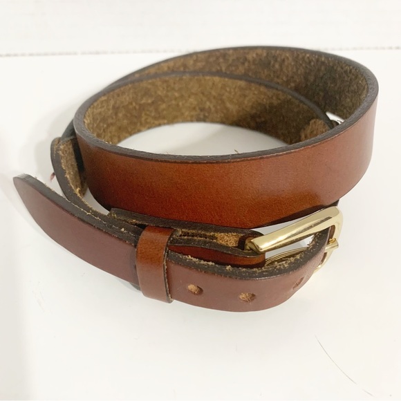 Unbranded Smooth Leather Belt Brass Toned Hardware Squared Belt Buckle 🟫 - Picture 2 of 7